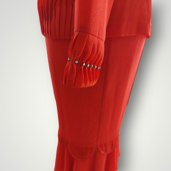 Tally Taylor Red 3 Piece Skirt Suit Embellished Jacket & Flair Skirt Detail Sz 8 - Picture 8 of 12